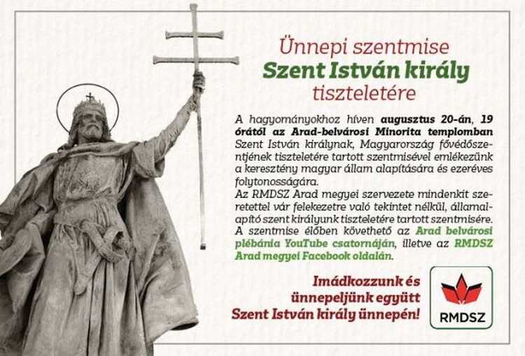 <em>Hír szerkesztése</em> Szent István-napi ünnepség Aradon és Pécskán